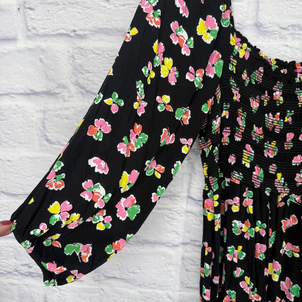 Scoop Floral Smocked Midi Dress Womens XL Black Multi Cottagecore Romantic - Picture 5 of 11
